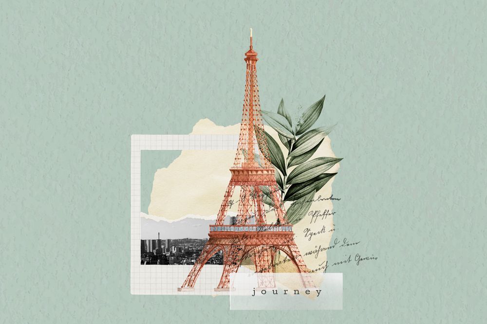 Editable Eiffel Tower aesthetic paper collage design