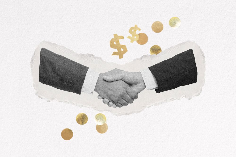 Business handshake collage element, partnership remix editable design