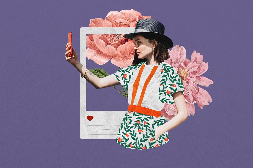 Social media influencer background, creative fashion collage, editable design