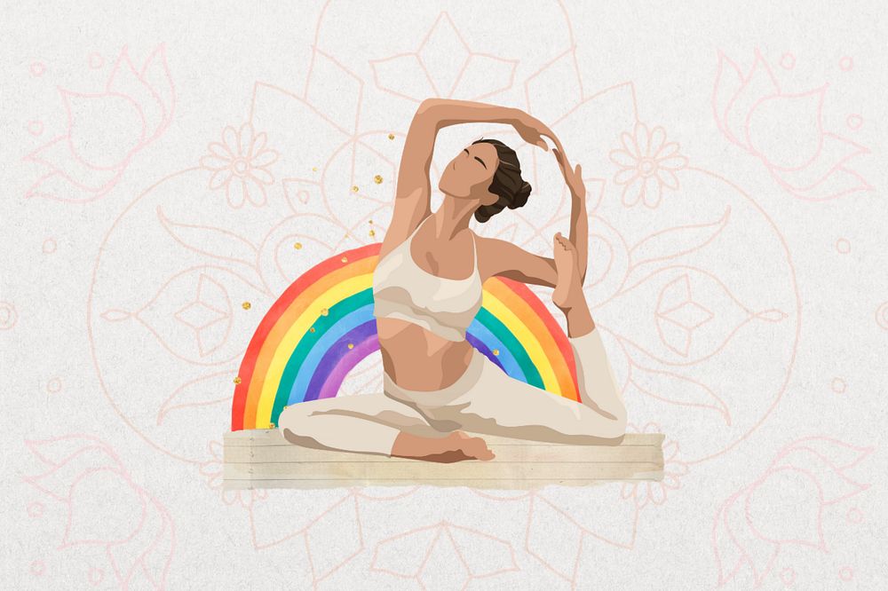 Editable yoga woman, aesthetic wellness collage design