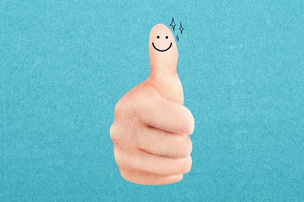 Smiling thumbs up, editable hand gesture collage element remix design