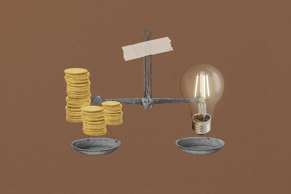 Scale weighing money collage element, ideas remix editable design