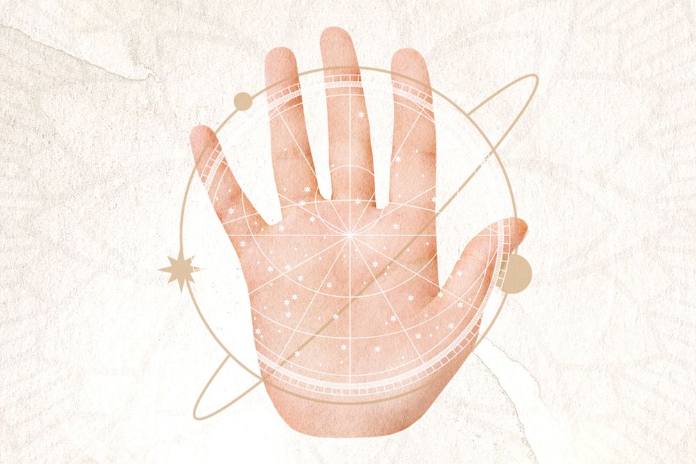 Palm reading astrology, editable fortune telling collage design