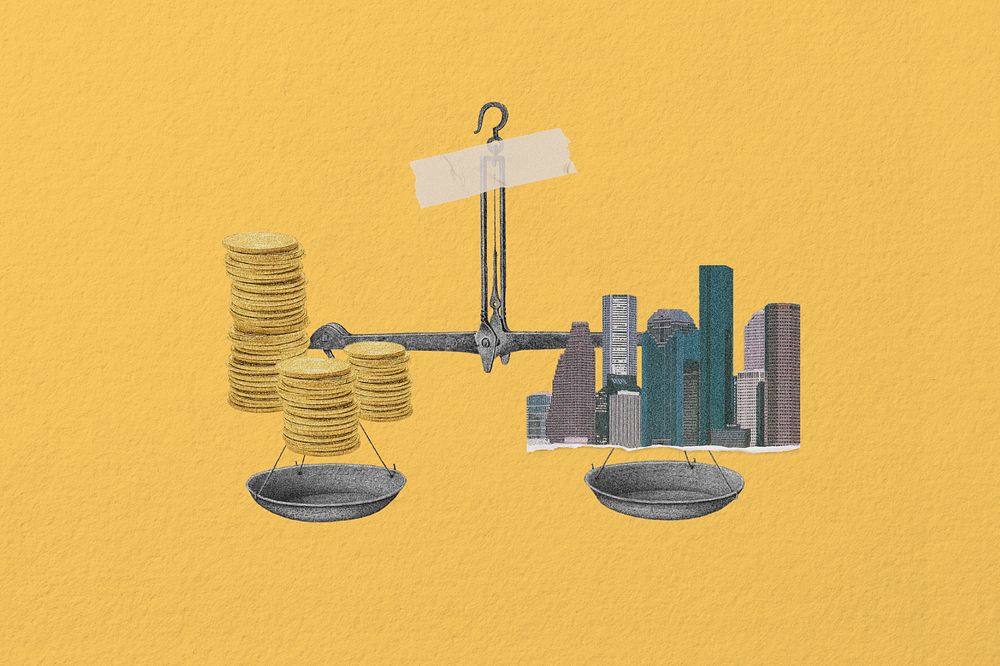 Scale weighing money collage element, property remix editable design