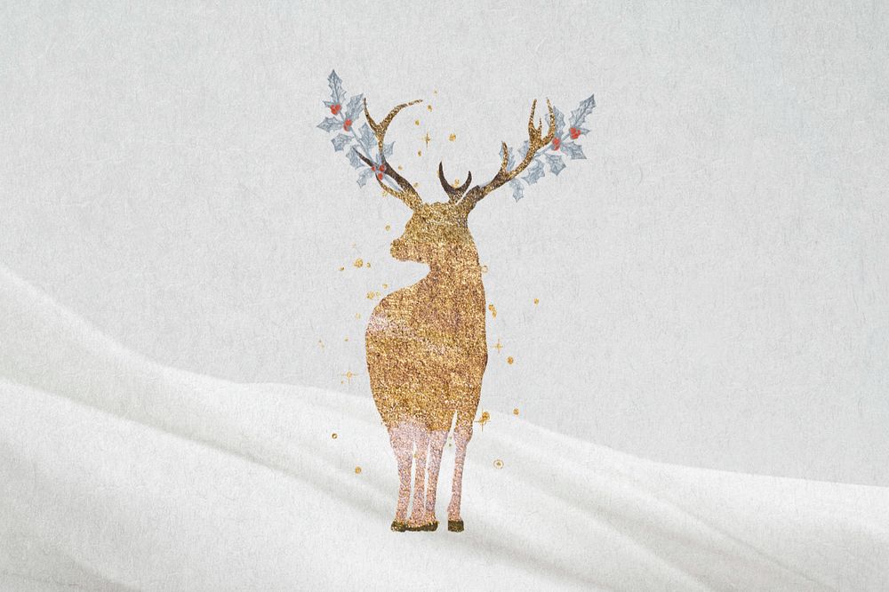 Editable gold glitter stag, collage design