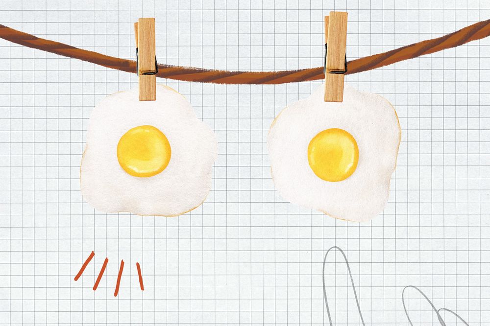 Hanging sunny-side up eggs, editable cute collage element design