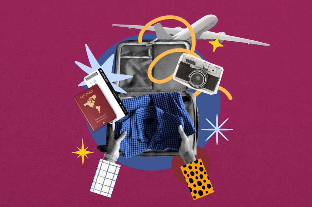 Travel luggage packing background, creative collage, editable design