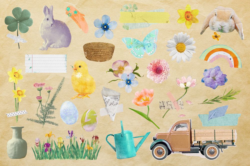 Aesthetic Spring collage element, editable set collage element remix design