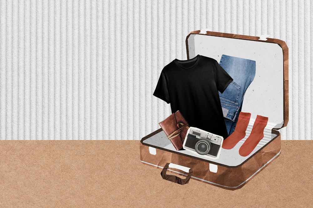 Editable packing briefcase, aesthetic travel collage design