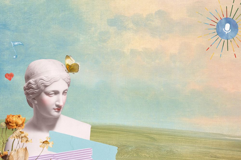 Greek Goddess statue background, aesthetic remix, editable design