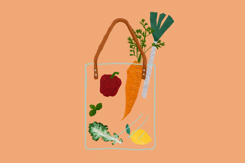 Healthy food, editable grocery bag collage element design