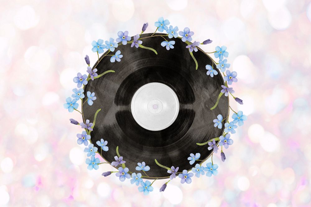 Floral vinyl record, editable music aesthetic collage element design