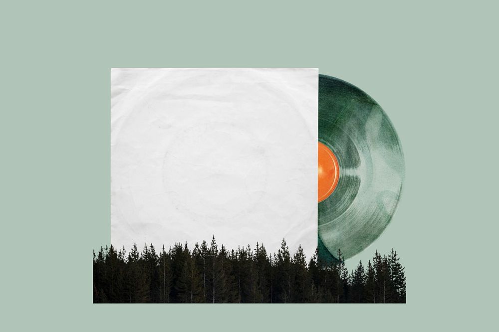 Editable vinyl record, music and nature collage design