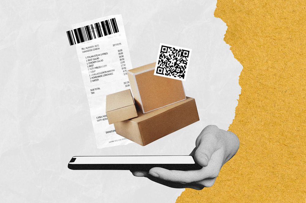 Online order tracking, editable logistics technology collage design