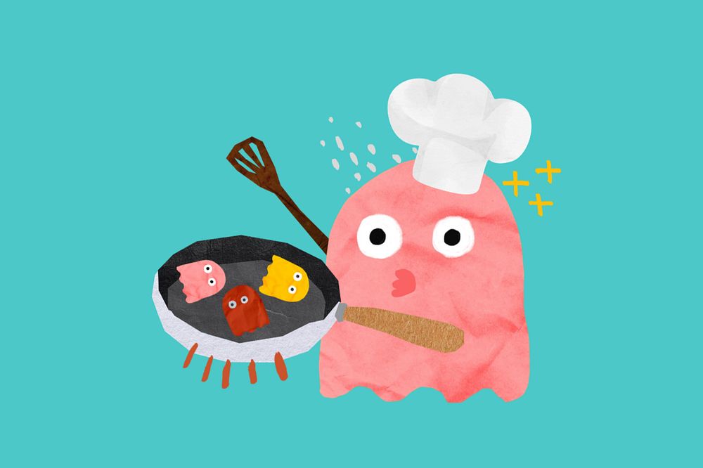 Breakfast chef monster, editable cute collage element design