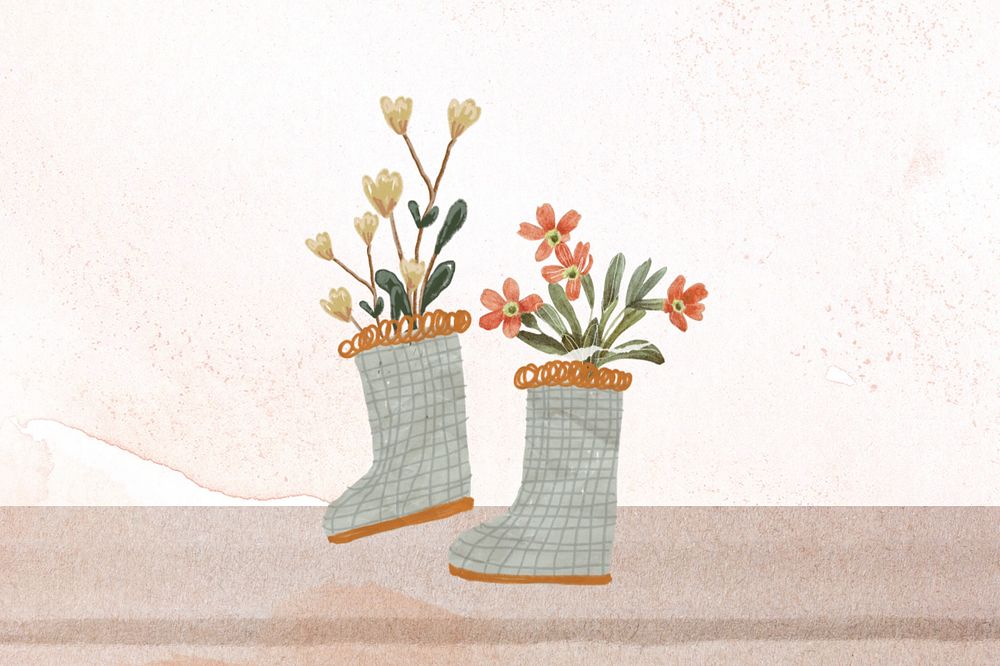 Boot plant, editable gardening hobby collage art design