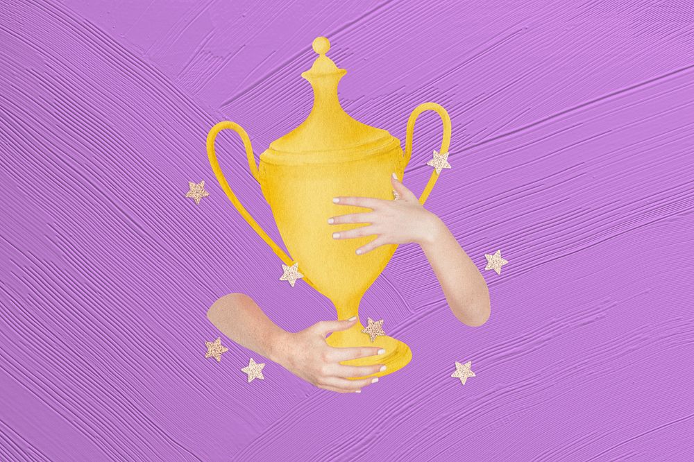 Success trophy purple background, achievement design