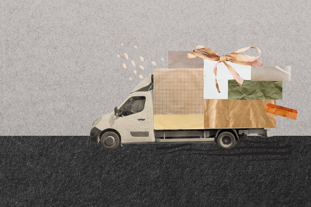 Delivery truck, editable paper collage design