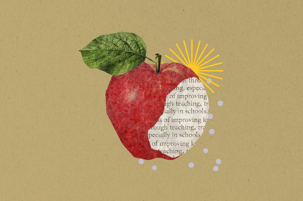 Editable bitten apple paper texture, education background design