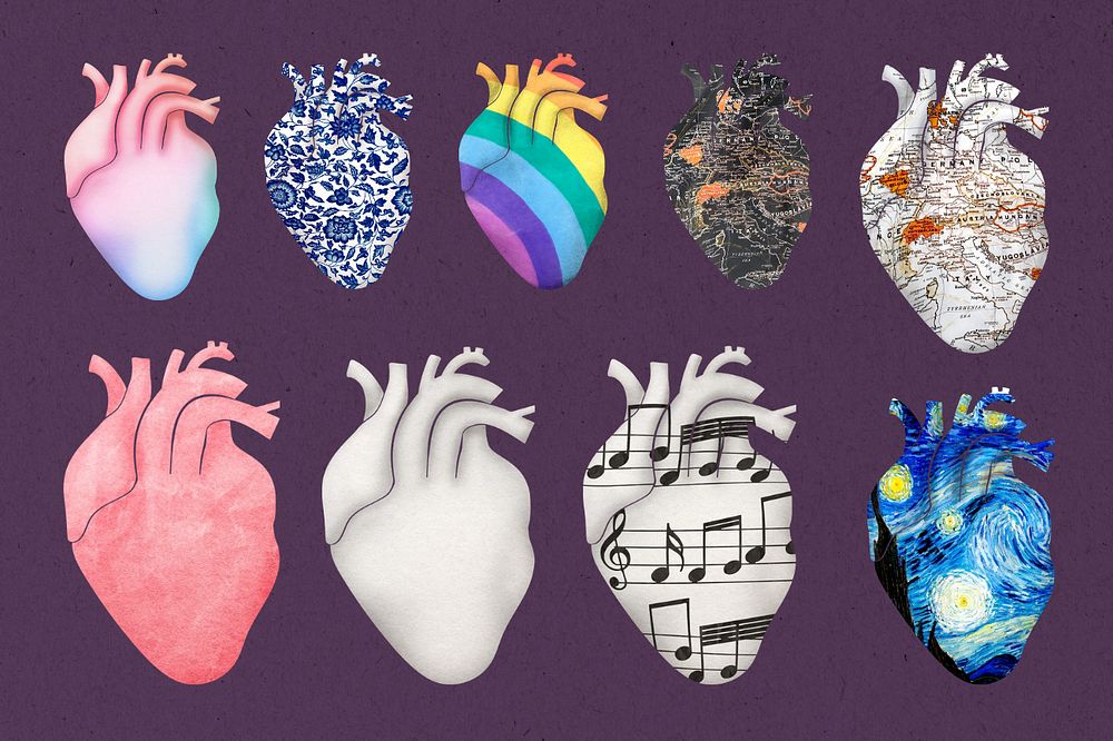 Surreal human heart editable collage element design set