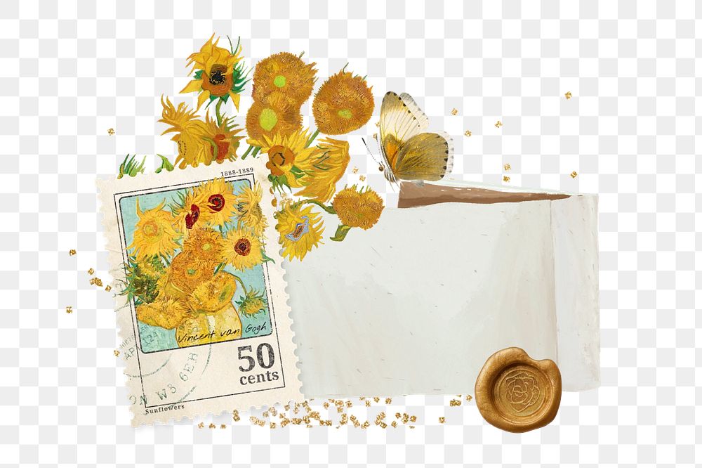 Van Gogh's Sunflowers element, editable note paper collage, remixed by rawpixel