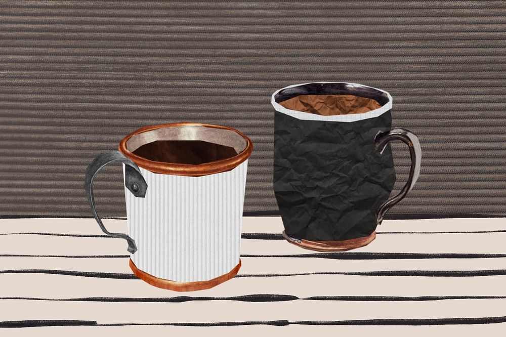 Editable coffee mugs paper collage element design