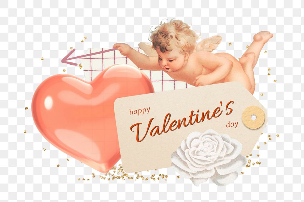 Happy Valentine's Day greeting element, editable cupid collage design