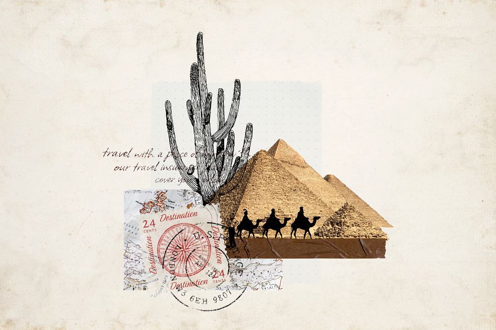 Aesthetic dessert travel, editable Egyptian pyramid collage design