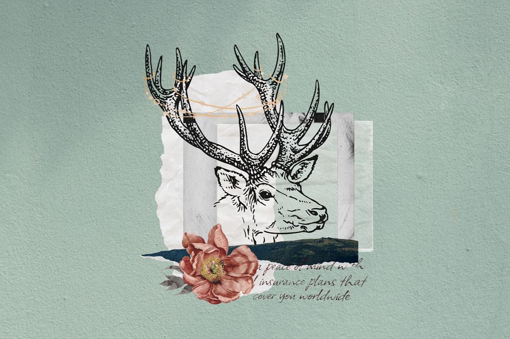 Editable deer collage, flower design