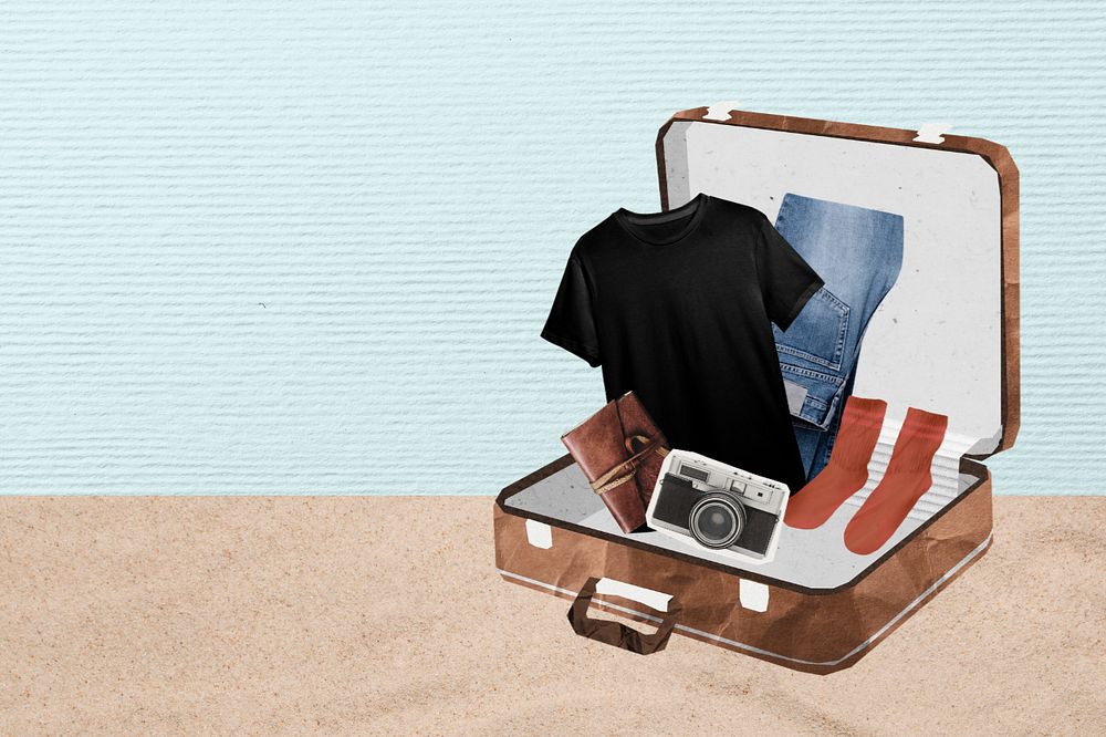 Travel packing, editable briefcase collage design