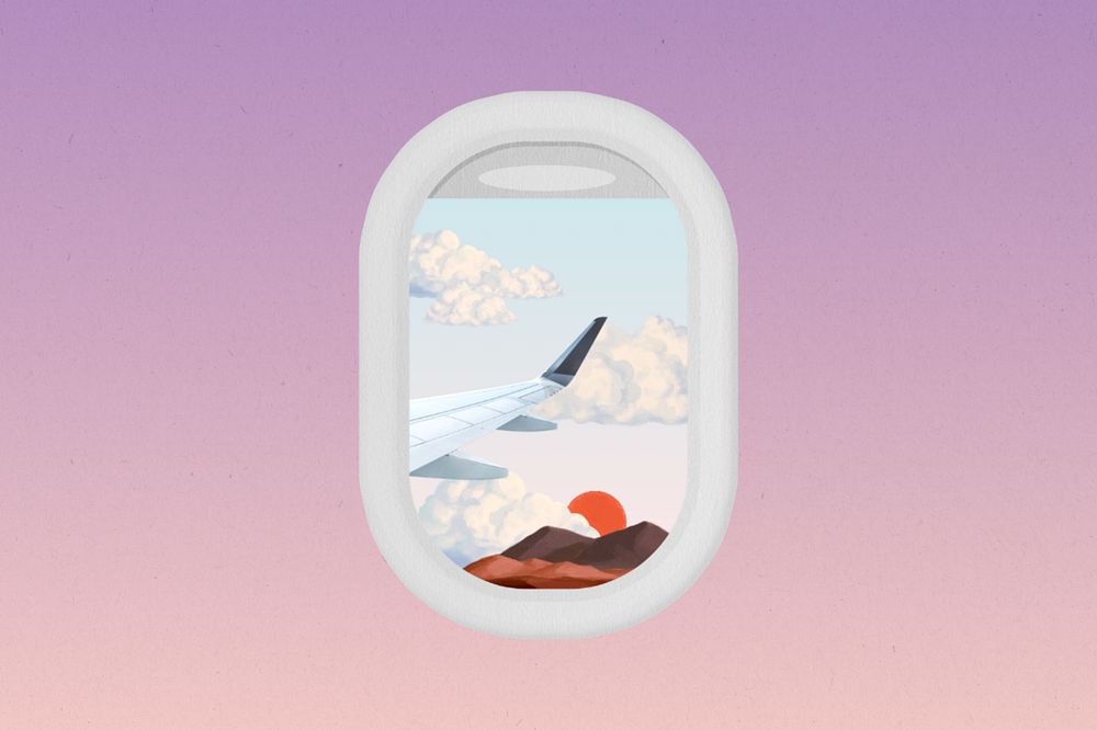 Aesthetic travel, editable airplane window view collage design