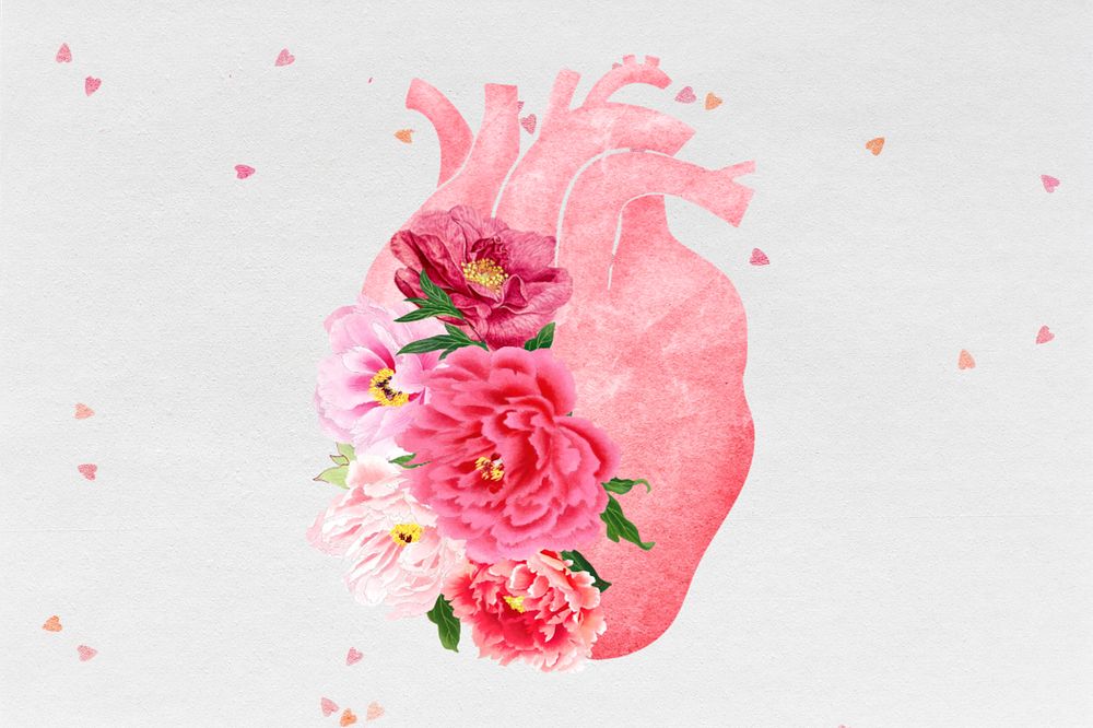 Floral human heart, editable surreal collage design