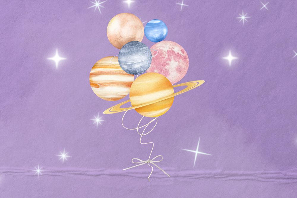 Editable planet balloons, aesthetic space, paper texture design