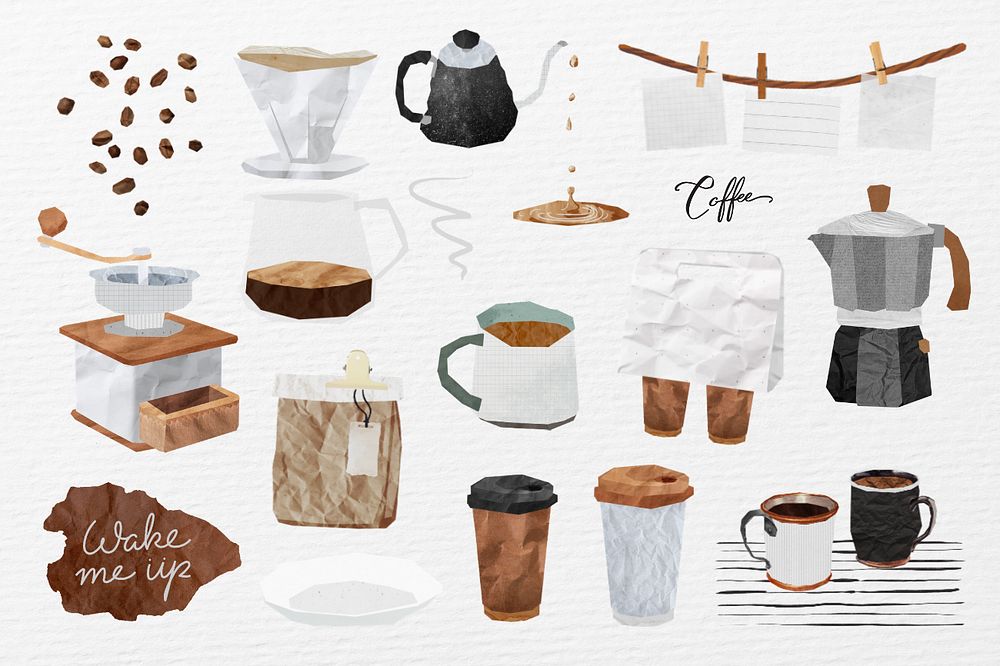 Coffee aesthetic, editable journal collage elements set