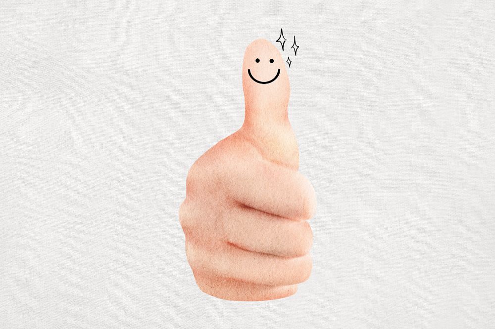 Smiling thumbs up, editable hand gesture collage element remix design