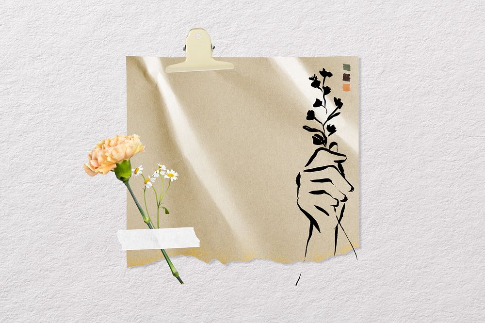 Floral ripped paper background,  collage element remix design