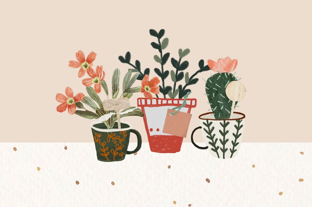 Editable potted houseplants, gardening hobby collage art design