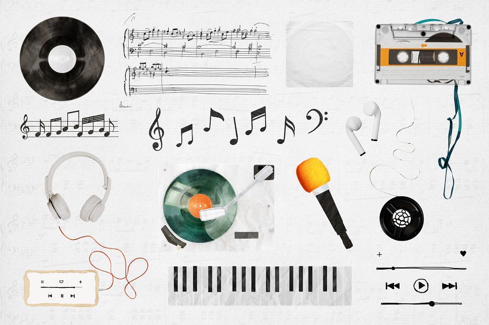 Editable music collage element design set