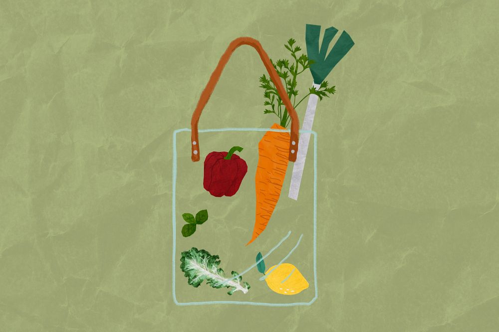 Editable healthy grocery bag, food collage element design