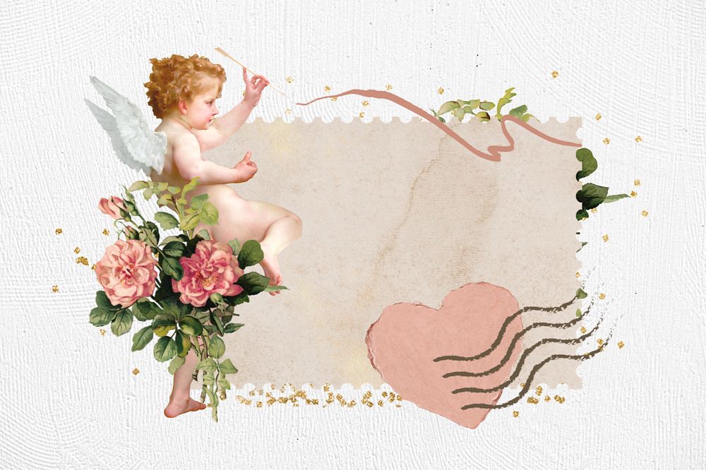 Valentine's postage stamp, editable cupid collage design