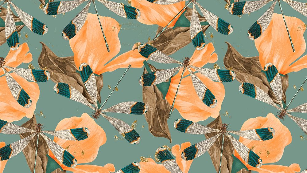 Butterfly seamless pattern computer wallpaper, editable George Shaw's exotic flower design