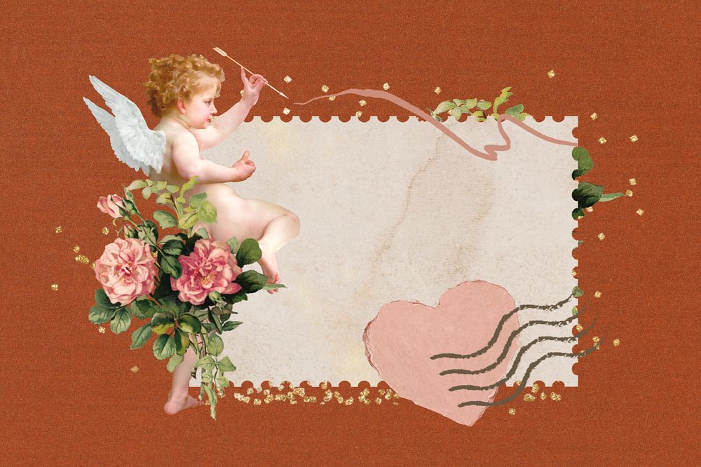 Valentine's postage stamp, editable cupid collage design