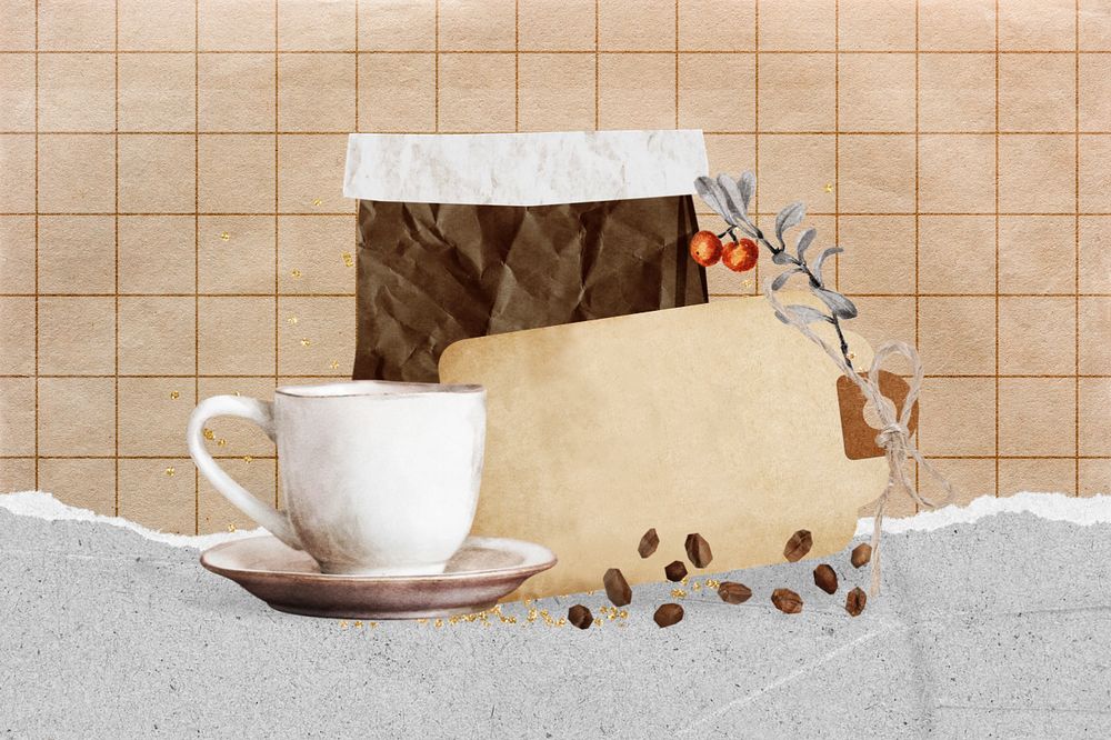 Editable vintage label, coffee collage design