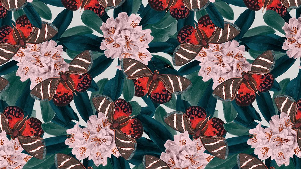 Butterfly seamless pattern computer wallpaper, exotic nature background remix from The Naturalist's Miscellany by George…