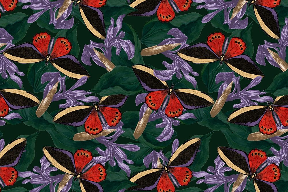 Vintage seamless butterfly patterned background, nature remix from The Naturalist's Miscellany by George Shaw, editable…