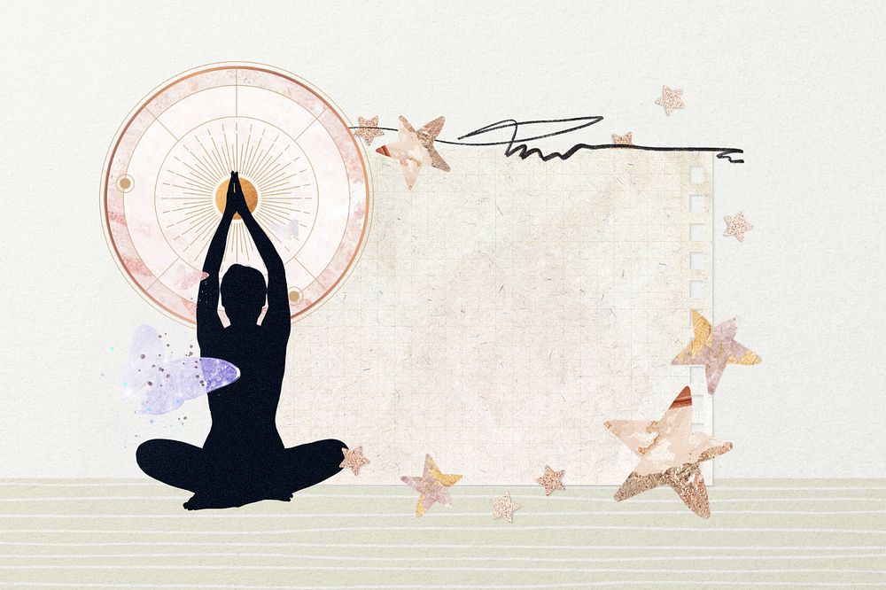 Editable meditating woman, wellness aesthetic collage design