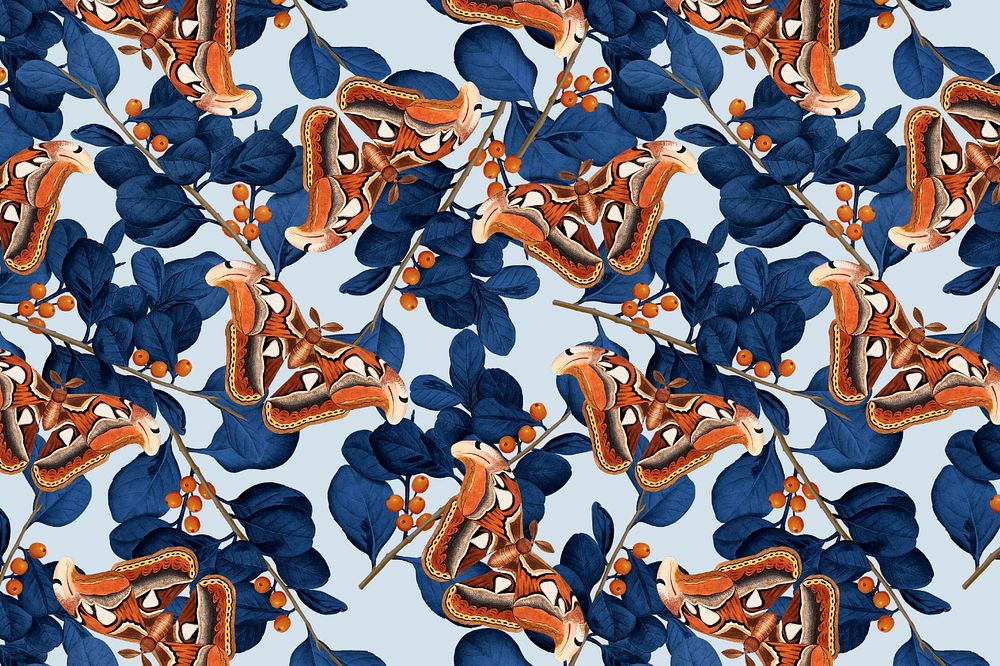 Seamless butterfly pattern background, editable George Shaw's exotic flower design