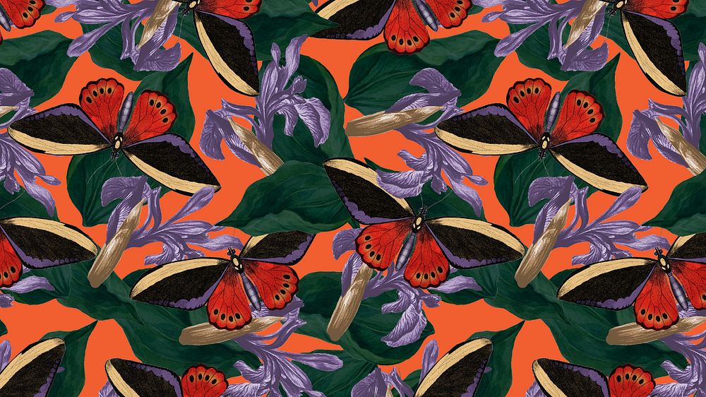 Butterfly seamless pattern computer wallpaper, exotic nature background remix from The Naturalist's Miscellany by George…