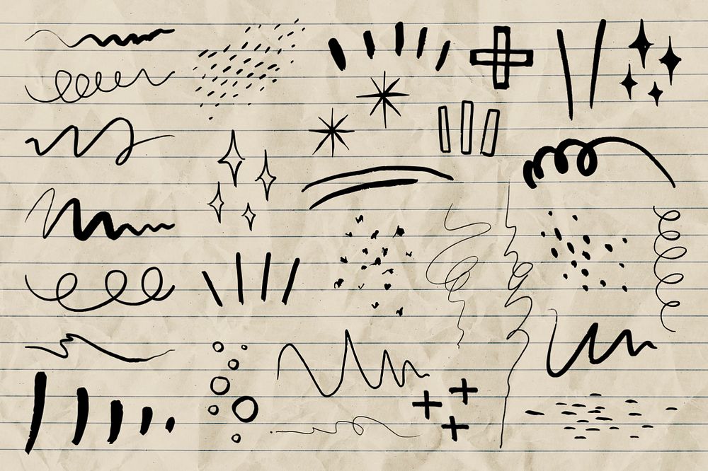 Editable abstract scribble lines, doodle clipart set