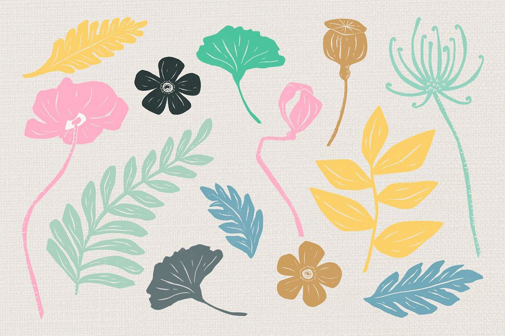 Patel botanical illustration editable sticker set